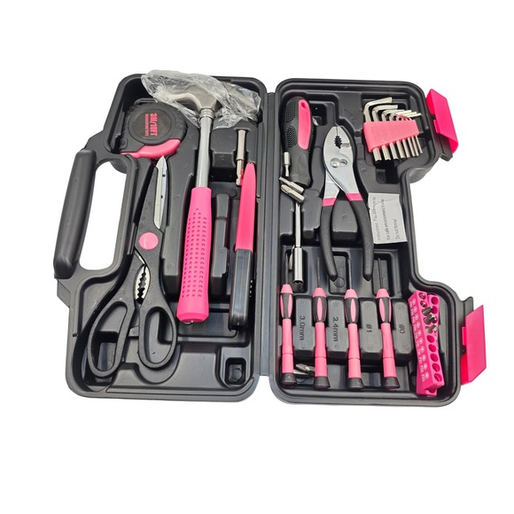 Unbranded Other - Pink and Black 39 Piece Home Tool Kit with Carrying Case DIY Household Set L4